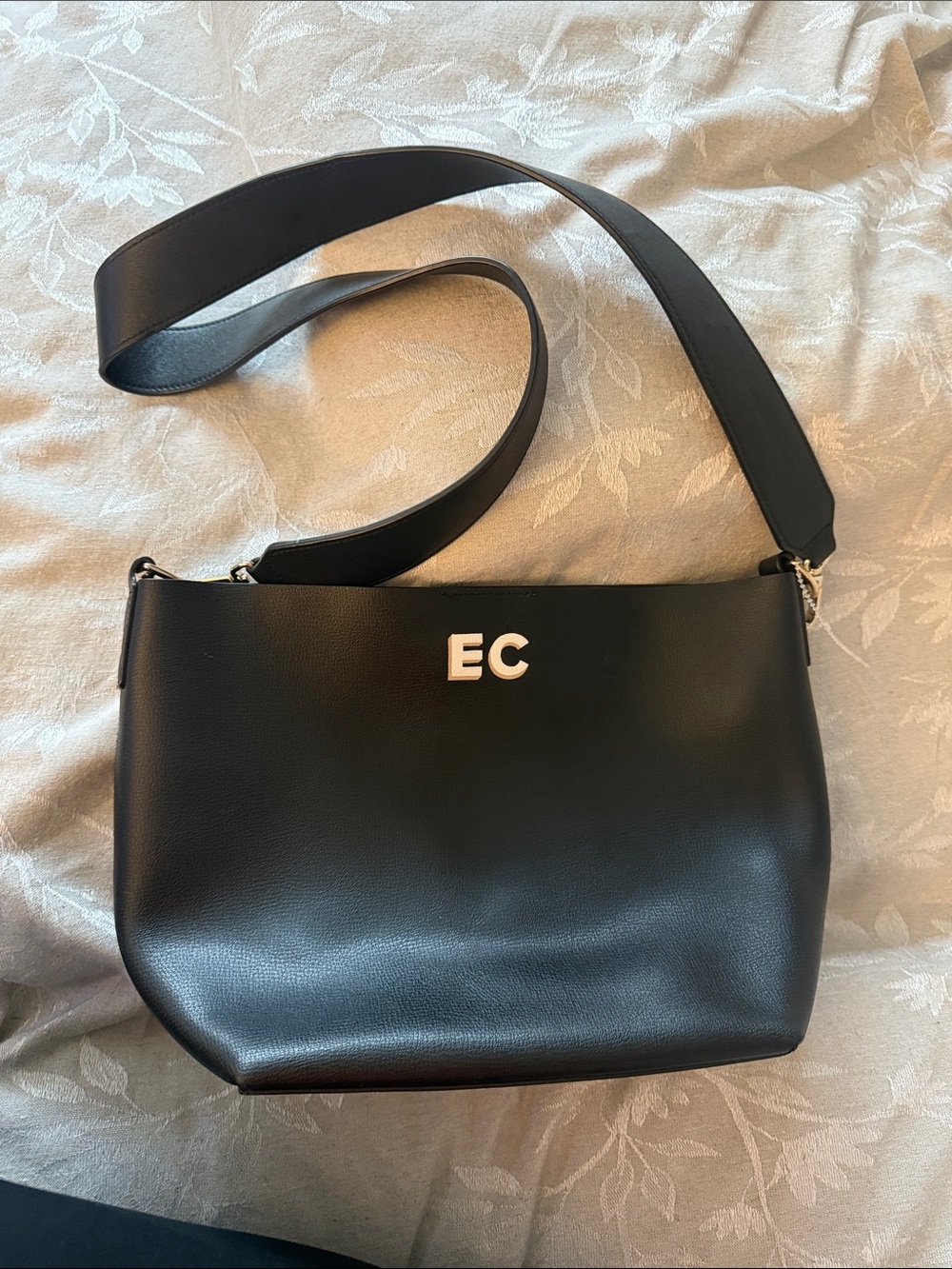 EC Black Leather Crossbody Bag with Wide Strap